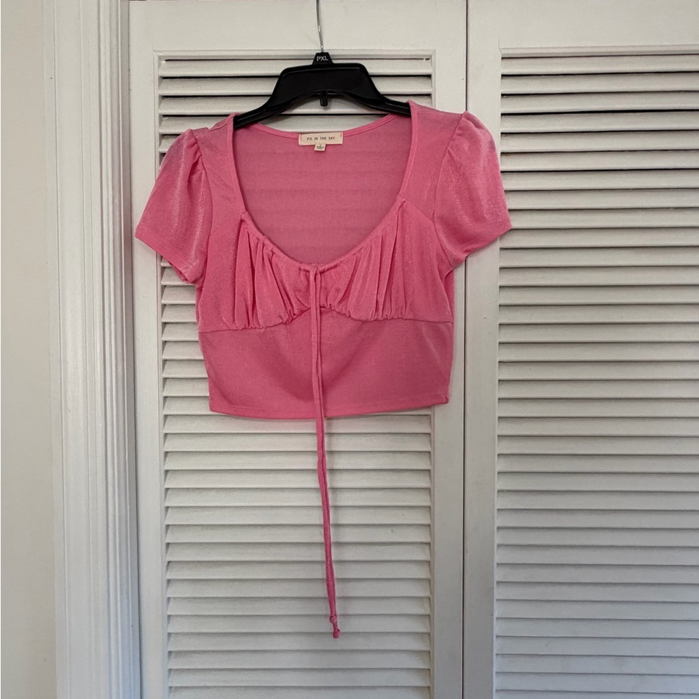 Elegant Pink Crop Top with Tie Front